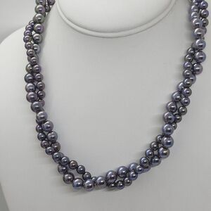 Vintage Iridescent Silver‎ Purple Bead Torsade Double Strand Necklace
